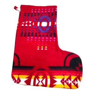 Large Red Fleece Southwest Blanket Christmas Stocking Geometric Pattern 17"